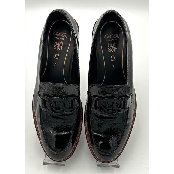 Ara HighSoft Womens Loafers Size 7 Black Patent Leather Chain Link Comfort Shoes - Picture 1 of 9